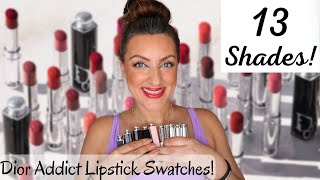 SWATCHING ALL MY DIOR ADDICT HYDRATING SHINE LIPSTICKS  My Full Collection [upl. by Sibylle]