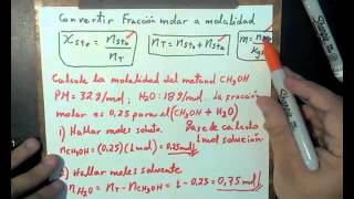 CONVERTIR FRACCION MOLAR A MOLALIDAD [upl. by Byrom]