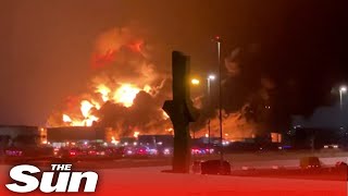 Huge explosion in Jeddah as Saudi Aramco storage facility is hit [upl. by Kallick]