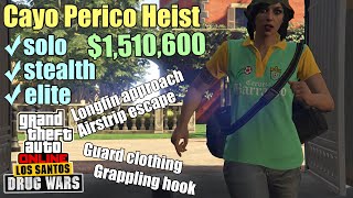 Cayo Perico Heist Solo No Alert Elite 1510600 Longfin Approach Airstrip Escape GTA Online [upl. by Sybila]