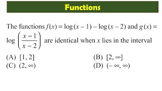 🌸Functions fx  log x  1  log x  2 and gx  log 1 x1 x2 are identical when x [upl. by Azpurua]