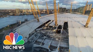 Storm Eunice Causes Chaos In UK Rips Cover Off O2 Arena [upl. by Afatsum]