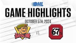 OHL Highlights North Bay Battalion  Ottawa 67s Oct 5 2024 [upl. by Diraj]