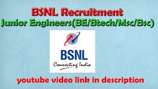 BSNL Recruitment for Junior Engineers  Techjobsincom [upl. by Aiuqal]