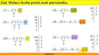 Wyłączanie czynnika przed znak pierwiastka  Zadania  MatFiz24pl [upl. by Noam355]