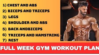 Full Week Gym Workout Plan  Week Schedule For Gym Workout  Full body workout [upl. by Launce]