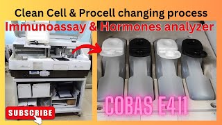 Clean Cell amp Procell changing process  Cobas e411  Hitachi  medicallabtechnologysajal6903 [upl. by Trev]