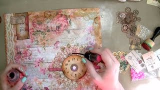 Mixed Media Art Journal  Vintage Rose Paper  Ephemera  Lace [upl. by Conroy]