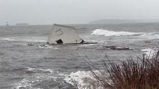 Willard Beach fish shacks washed into ocean during high tide [upl. by Trinetta384]