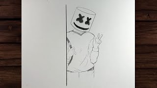 DJ Marshmello Drawing  easy drawing for beginners easy drawing [upl. by Remas]