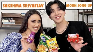 KPop Idol Moon Jong Up tries Indian snacks with Sakshma Srivastav  Indian Interview [upl. by Yung]