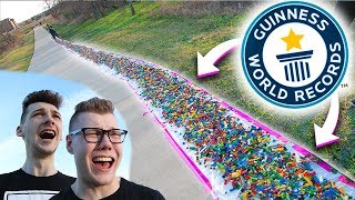 WALKING ACROSS 55000 LEGOS WORLD RECORD  NoBoom [upl. by Hacceber]