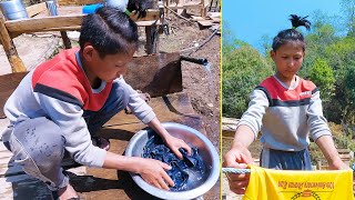 My cleaning day  Adhiraj washing clothes in goat hutManjitamrnati [upl. by Nylzor391]