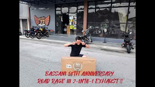 Bassani Road Rage III 2Into1 Exhaust 50th Anniversary on Unboxing Installation amp Heat Cycle [upl. by Gilli]