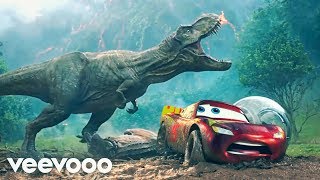 Pixar Cars  Jurassic World TRex Vs Lightning McQueen  Pixarized Cars Jeep [upl. by Divine]