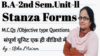 Stanza Forms ll MCQs  Objective Type Questions ll BA2nd Semester Unitll  Important MCQs [upl. by Leitao]