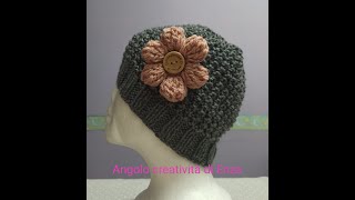 Cappello ai ferri punto sabbia con fiore 🌺🧶Facilissimo e veloce [upl. by Aissatan]