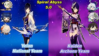 50 C0 Yelan National Team amp C0 Raiden Archons Team Spiral Abyss Floor 12 Full Star [upl. by Brew519]