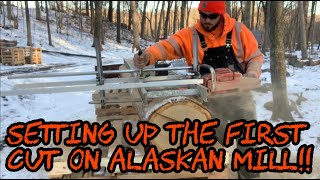 195 Setting up the First Cut on an Alaskan Chainsaw Mill [upl. by Comras528]