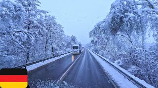 Germany Autobahn Snow Drive Winter Fairytale [upl. by Merrielle]