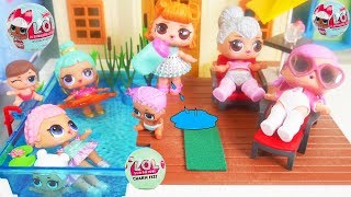 LOL Surprise Dolls  Lil Sisters at Playmobil Pool [upl. by Annatsirhc915]