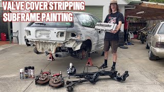 400hp Turbo EG Civic Rebuild Pt 6 Painting Subframe And Stripping Valve cover [upl. by Etti]