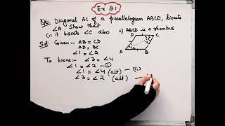 Diagonal AC of parallelogram ABCD bisects A fig 819 Show that it bisects C alsoABCD is rhombus [upl. by Burg]