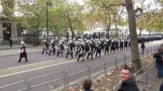 Remembrance Sunday 2024 Band of HM Royal Marines marching from Wellington Barracks to the Cenotaph [upl. by Oloapnaig]