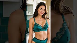 Ai 4k K1 Fashion today teal color underwear amp bra pics in kitchen [upl. by Delinda486]