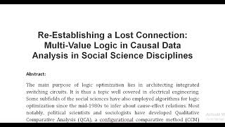 Re Establishing a Lost Connection Multi Value Logic in Causal Data Analysis in Social Science Discip [upl. by Tiny]