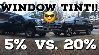 WINDOW TINT 5 vs 20 vs Factory [upl. by Airrotal]