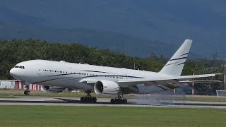 FullHD Mid East Jet Boeing 777200 landing taxi amp takeoff at GenevaGVALSGG [upl. by Nalaf]