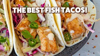 Fish Tacos You Will LOVE Creamy Sauce amp Crunchy Slaw [upl. by Dewhirst]