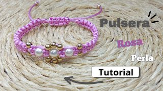 Realiza Linda Pulsera Rosa Perla Tutorial DIY [upl. by Coke336]