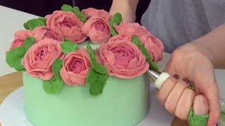 Peony Buttercream Flower Wreath Cake Decorating  CAKE STYLE [upl. by Raymund]