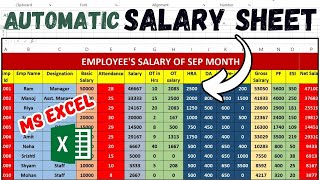 Salary Sheet in MS Excel  Overtime DA HRA Conveyance TA PF ESI Gross Salary Net Salary CTA [upl. by Ayital241]