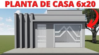 PLANTA DE CASA COM 03 QUARTOS  6x20 METROS [upl. by Hoyt29]