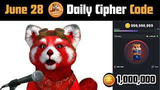 June 28 Daily CIPHER Hamster Kombat  1000000 Coins [upl. by Miza185]