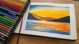 Watercolor pencils beginners landscape tutorial [upl. by Ayekal232]