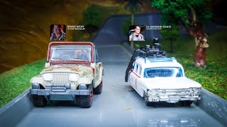 Jurassic Park Jeep Wrangler VS Ghostbusters Ecto 1  Movie Car Tournament [upl. by Yellac]