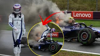 Logan Sargeant crash at zandvoort jumped out of his burning Williams following a heavy crash [upl. by Grady]