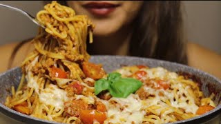 PASTA CHEESY SPAGHETTI BOLOGNESE BIG BITES ASMR MUKBANG asmr mukbang bolognese pasta cheesy [upl. by Anilatak162]