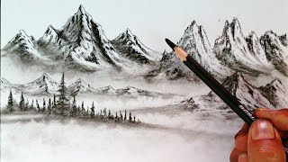 How to draw mountains landscape by pencil with easy ways [upl. by Kristopher]