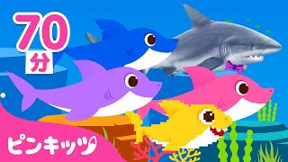 もっともっと🦈サメのかぞく＆人気曲メドレー  ロボット、リアル、8Bitのサメかぞく  Baby Shark More And More  子どもの歌  ピンキッツ・ベイビーシャーク [upl. by Ecreip]