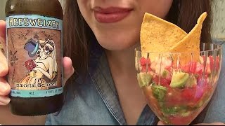 SassEsnacks ASMR  Eating Sounds  Seafood Salsa Recipe  Day of the Dead Ale  Beer  Mukbang [upl. by Idoj]