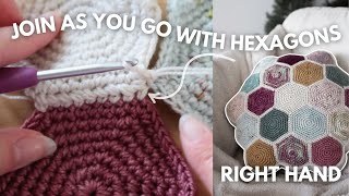 how to join hexagons as you go  crochet tutorial  RIGHT HAND [upl. by Ginni]