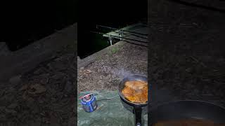 Cooking on the bank fishing carpfish carp cooking cookingoutside bivvy london [upl. by Nomyaw793]