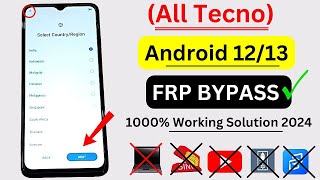 All Tecno Android 1213 FRP Bypass Without Pc 2024  All Tecno Google Account Bypass Remove Frp Lock [upl. by Ylloh]