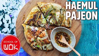 Crispy Korean Seafood Pancake  Haemul Pajeon [upl. by Onailil]