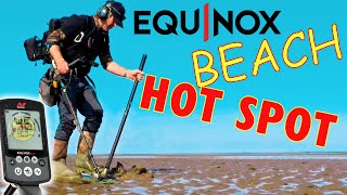 metal detecting a beach hotspot minelab equinox 800 UK beach [upl. by Glennon14]